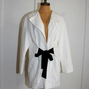 Zara Off White Jacquard Textured Blazer Size S Tie Waist Open Front